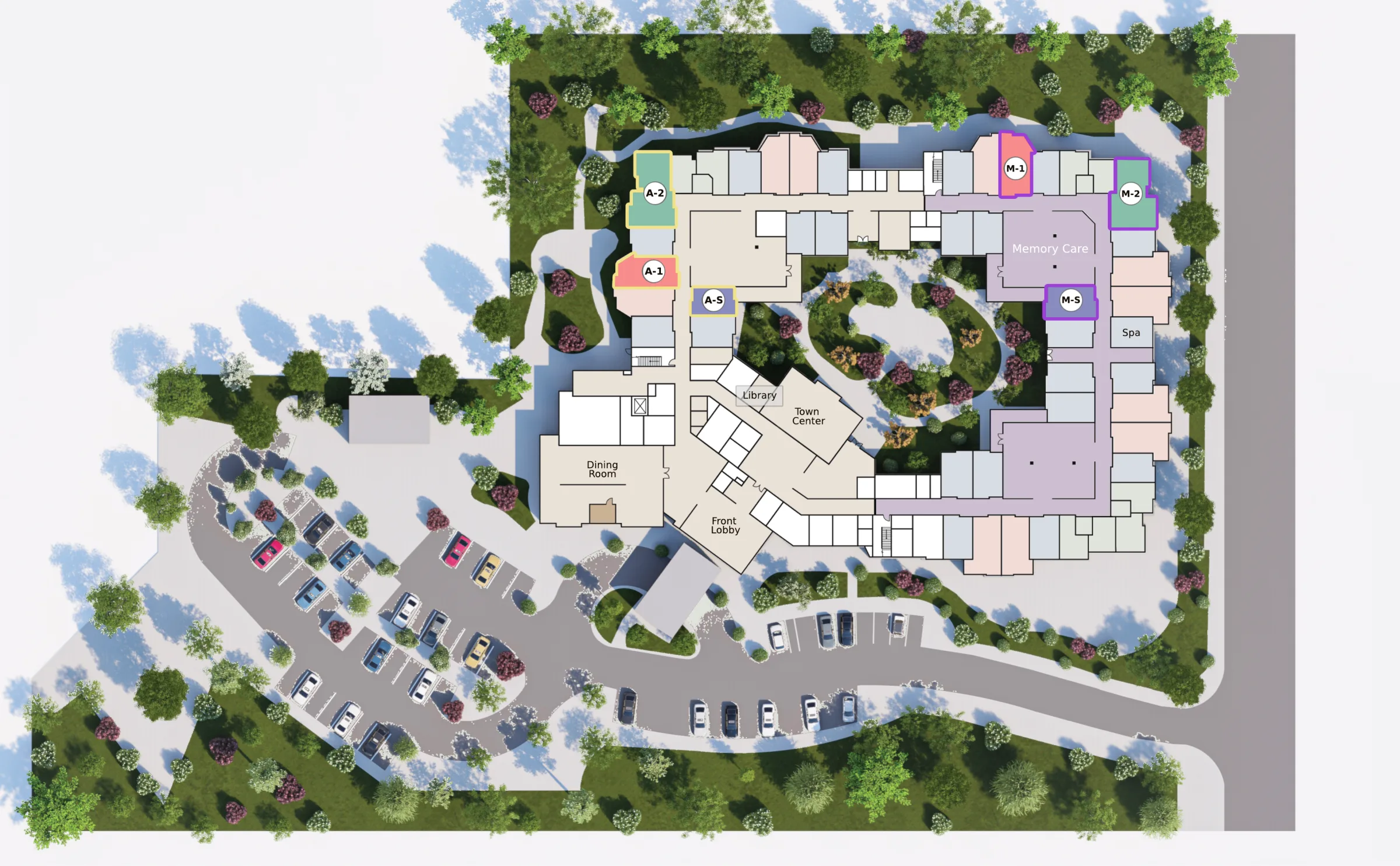 Stage-owned rendered site plan of Gardens on Quail, first floor